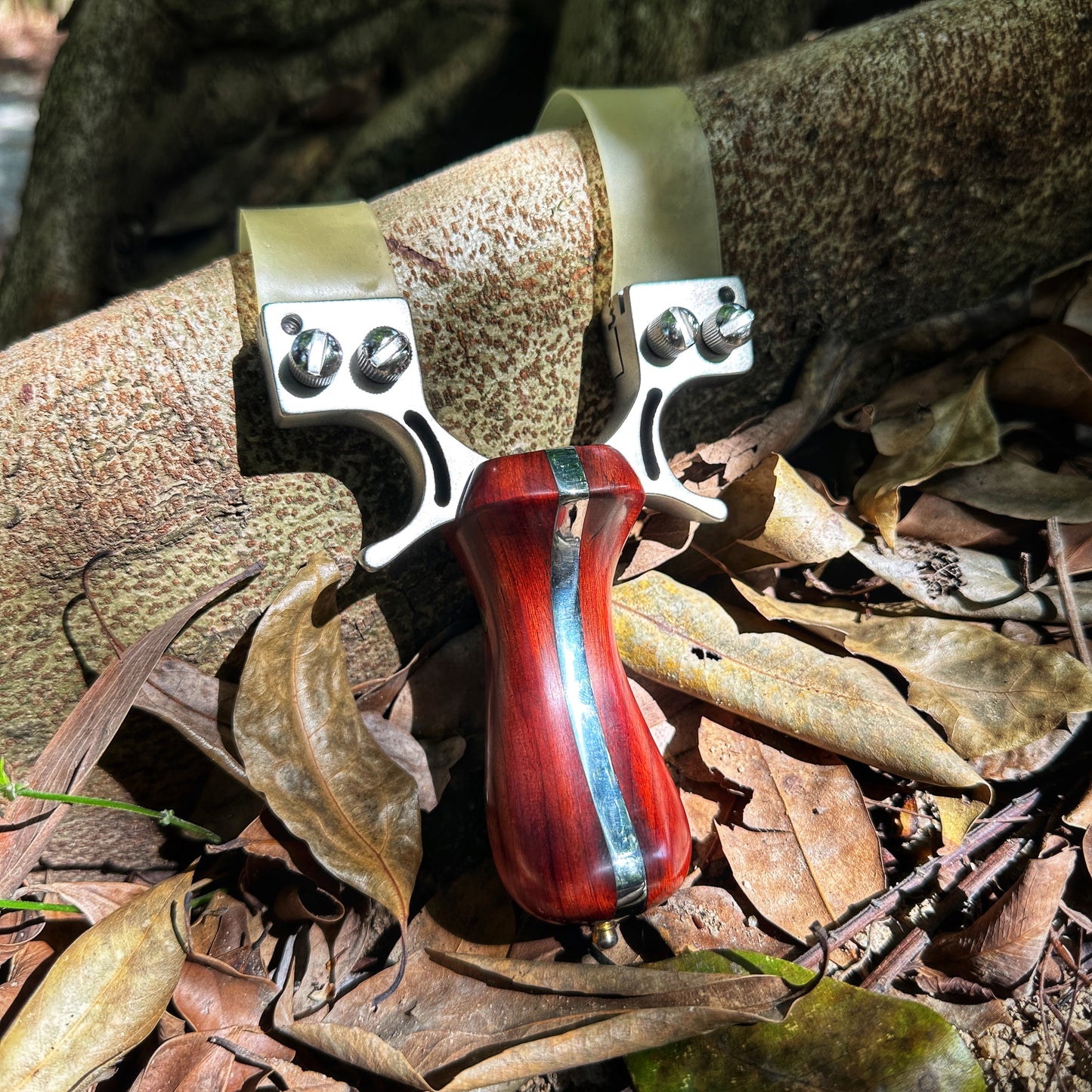 Laser II - Compact Stainless Steel Wooden Handle Laser Shooting & Hunting Slingshot