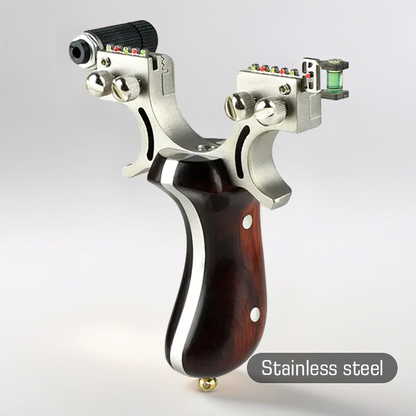 Laser II - Stainless Steel Wooden Handle Laser Shooting & Hunting Slingshot